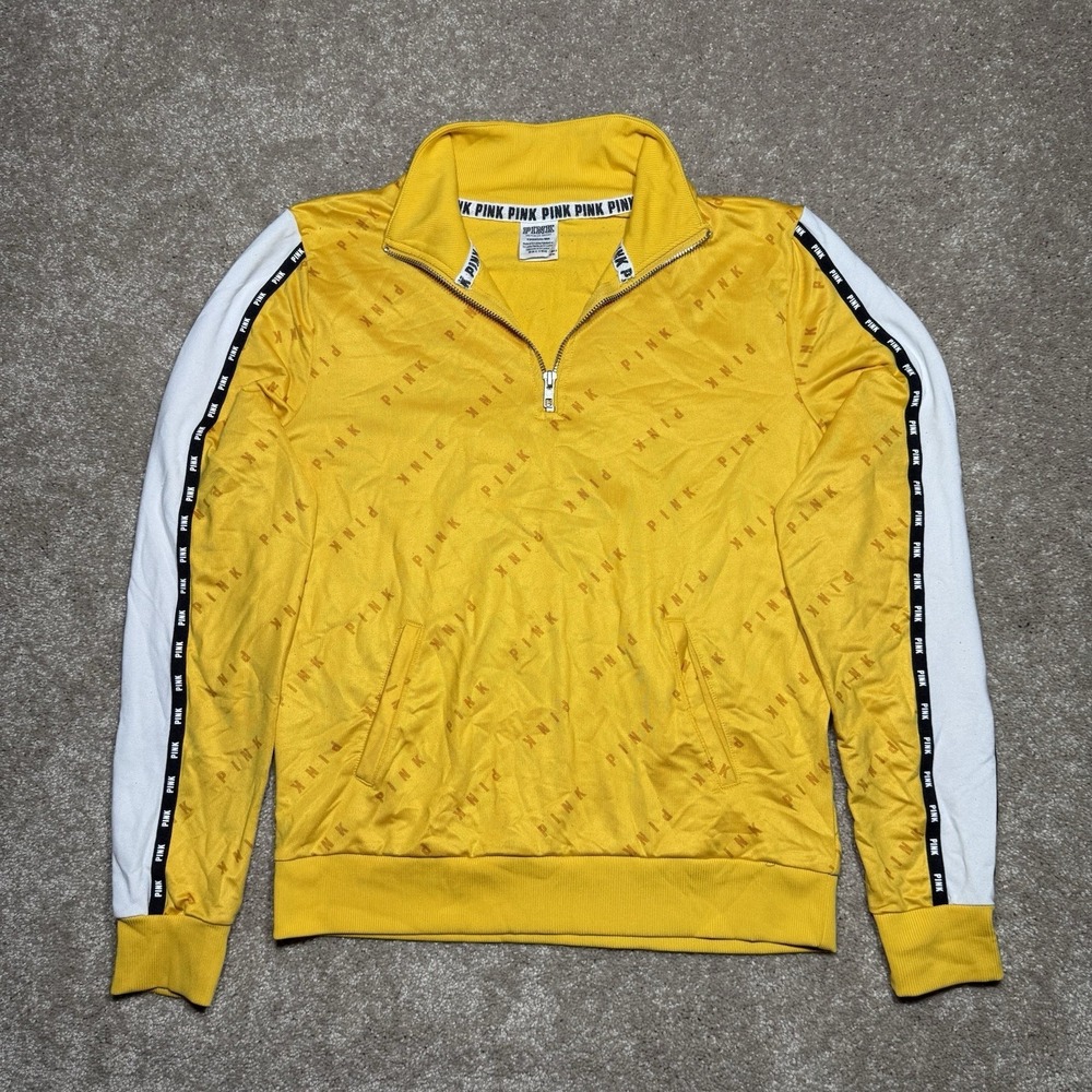 Victoria's Secret Pink Ultimate Yellow Quarter Zip Track Jacket Size  Small